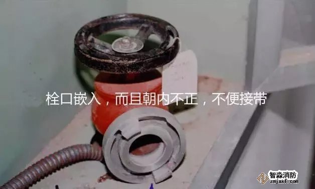 消火栓栓口嵌入，而且朝內(nèi)不正，